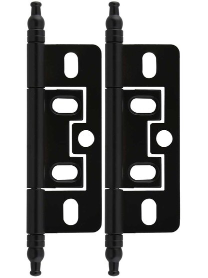 Pair of Solid Brass 2 1/2 inch Non-Mortise Minaret-Tip Cabinet Hinges in Flat Black.